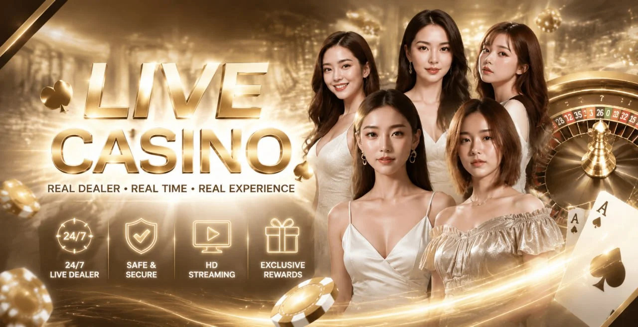 แบนเนอร์คาสิโนสด TDED555 พร้อมดีลเลอร์และตัวละครเสือ